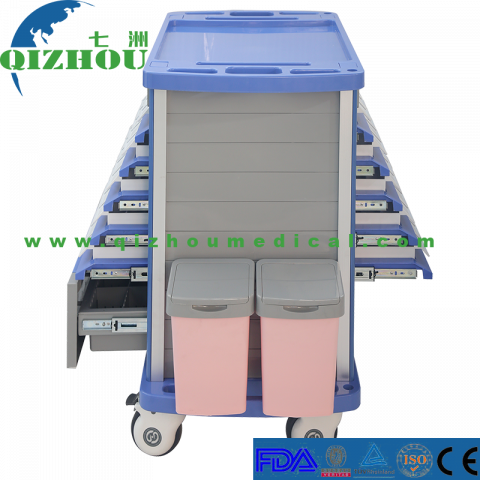Cheap Hospital ABS Plastic Medical Medicine Trolley Clinical Drug Delivery Cart With Drawer Wheels Price