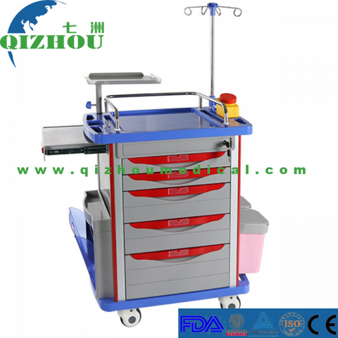 High Class Hospital ICU Medical ABS Nursing Crash Cart Aluminum Alloy Pillar Emergency Trolley