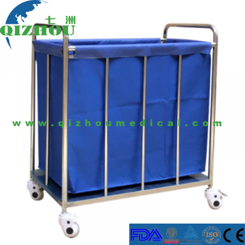 Hospital Equipment Stainless Steel Dirty Linen Medical Waste Trolley with Wheels