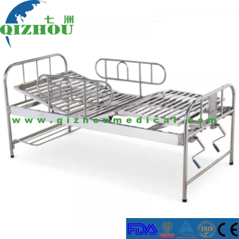 Medical Equipment Two Cranks Handle Stainless Steel Manual Hospital Bed