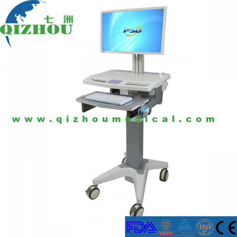 Nursing Adjustable Height ABS Medical Cart Workstation Laptop Hospital Computer Mobile Cart Trolley For Sales