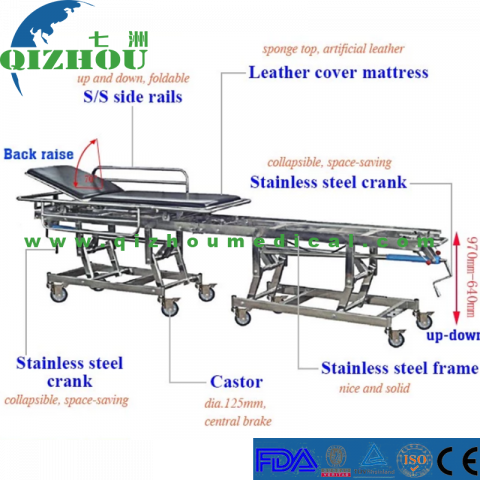 Stainless Steel Frame Double Parts Hospital Operation Connecting Stretcher
