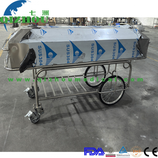 304 Anti-Rust Stainless Steel Coffin Mortuary Body Transport Vehicle With Wheels For Hospital Morgue Body - Click Image to Close