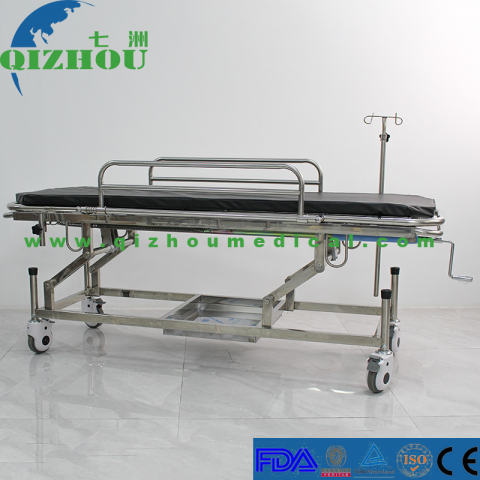 Patient Transport Stretcher Ambulance Bed, Medical Stainless Steel Adjustable Height Lift Bed